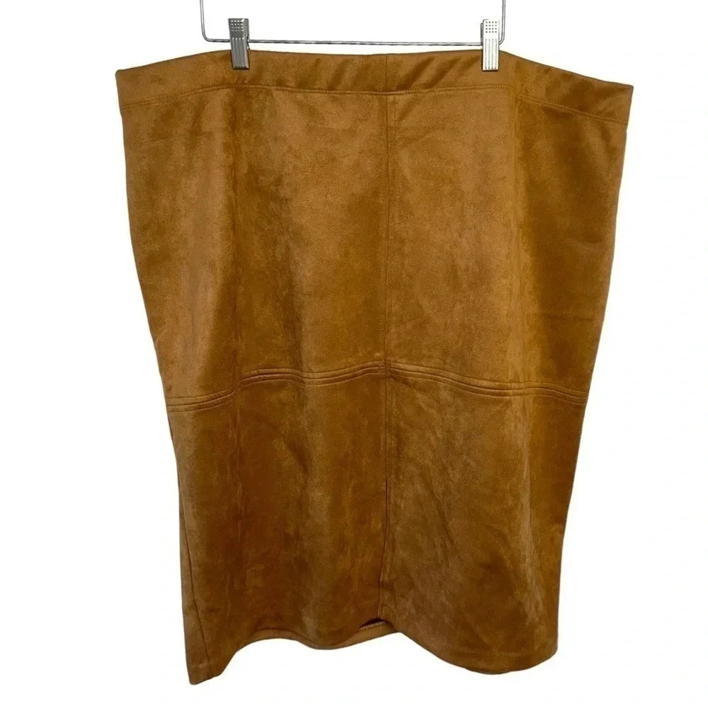 Ashley Stewart 26/28 plus size‎ boho faux tan suede pull on skirt